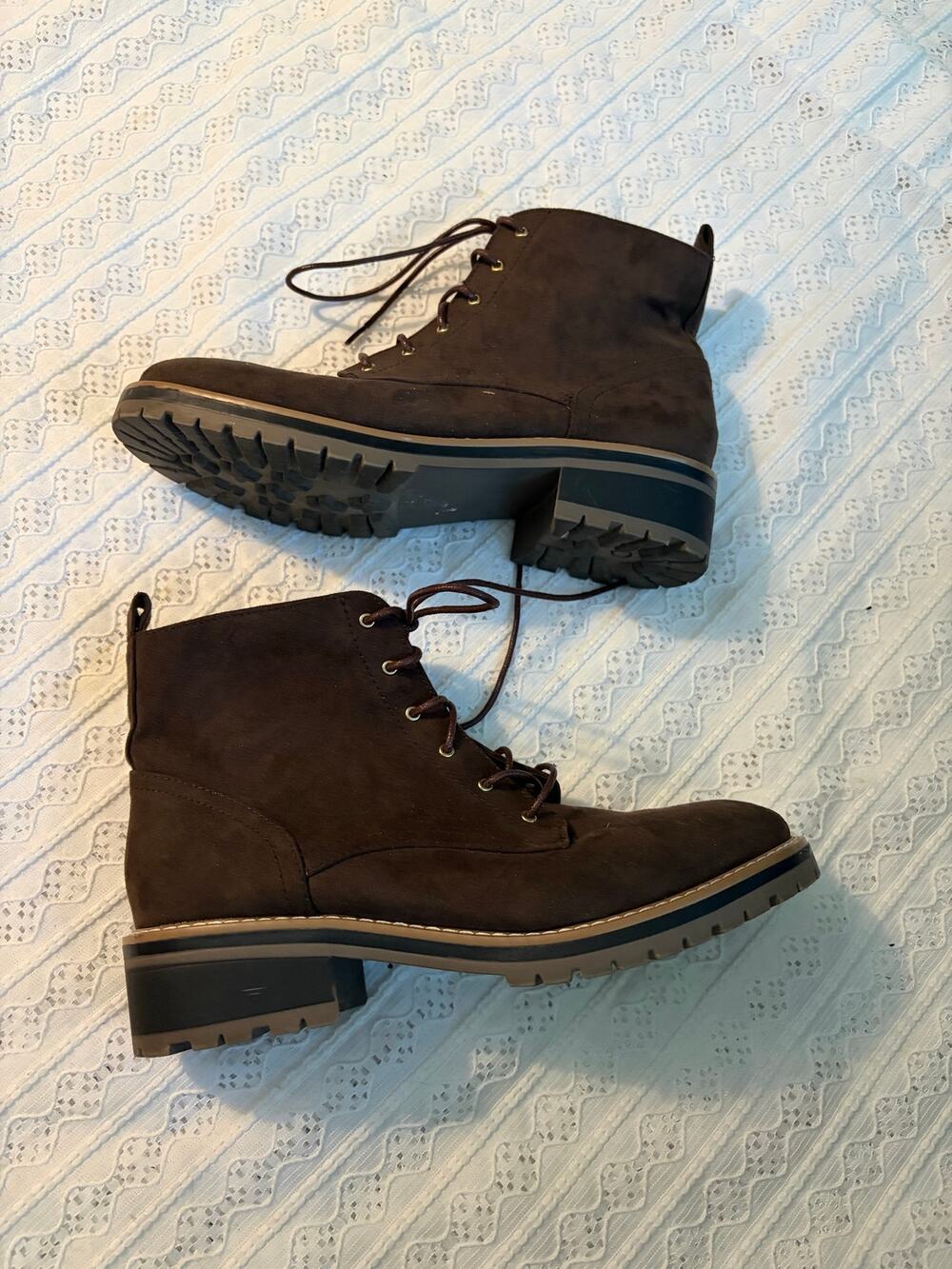 Kensie Kasha Combat Boots Brown Faux Suede Lace Up Side Zip Women's 9
